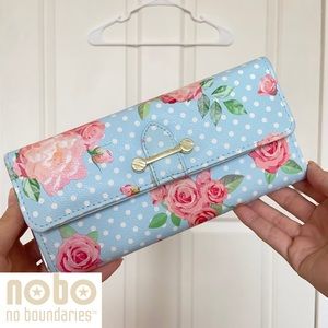 No Boundaries - Light Blue Long Wallet With Roses